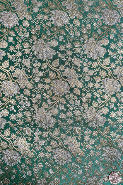 Jade Green/ Autumn leaves Silk Brocade JV-1577 Fabric main image 1