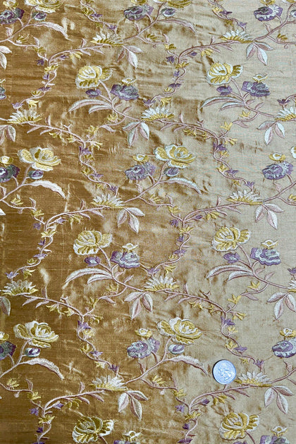 Black Dots on Yellow Golden Dupioni Embroidered Dupioni Silk main image 1