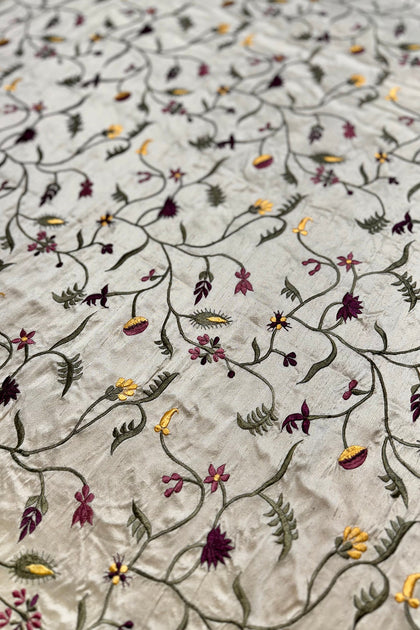 Rosebloom/Multicolor Embroidered Dupioni Silk