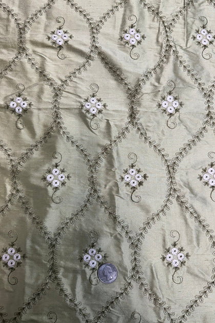 Red Dots on Black Shantung Embroidered Dupioni Silk