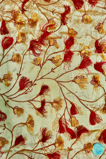 Red Gold/Multicolor Embroidered Dupioni Silk main image 1