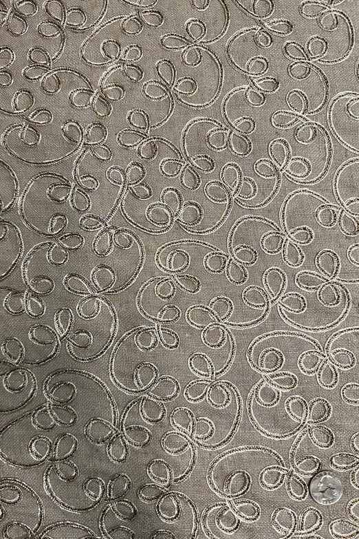 Khaki Embroidered Silk Linen MEMT-020-06