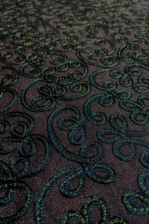Brown Embroidered Silk Linen MEMT-021-04