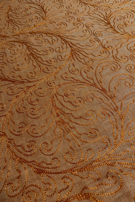 Orange Embroidered Silk Linen MEMT-026-18
