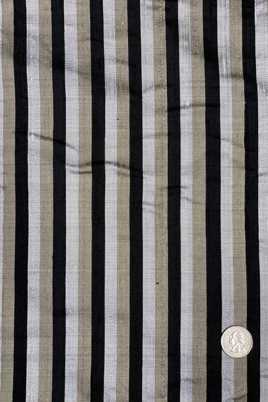 Black Khaki Silver 58 Striped Shantung