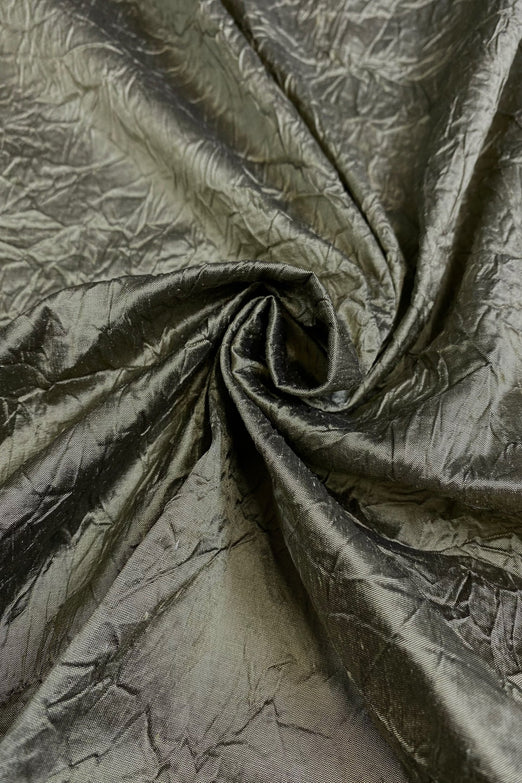 Dark Olive Marble Crushed Silk Dupion Fabric
