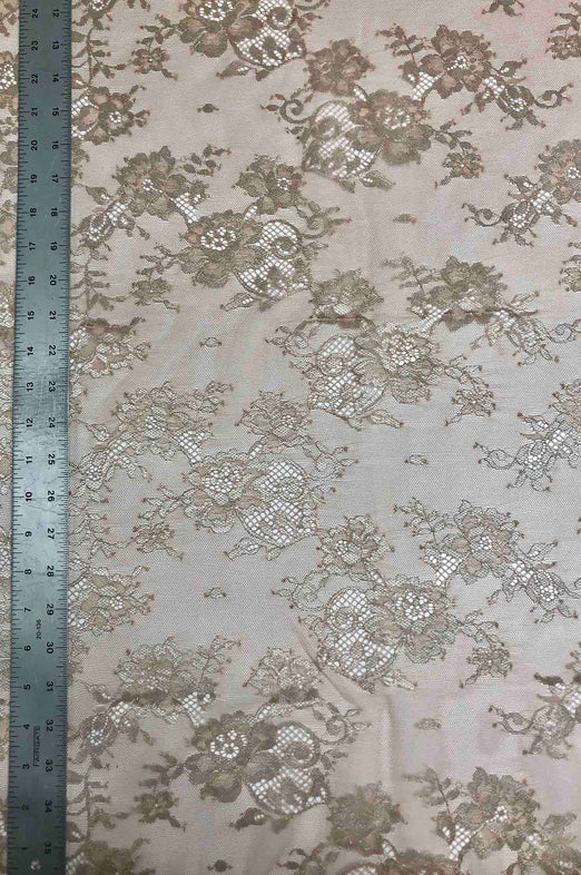 Peach/Metallic Silver French Plain Lace FLP-001/18 Fabric