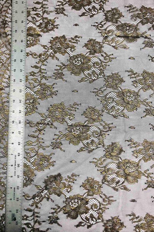 Chocolate Brown/Metallic Gold French Plain Lace FLP-001/2 Fabric