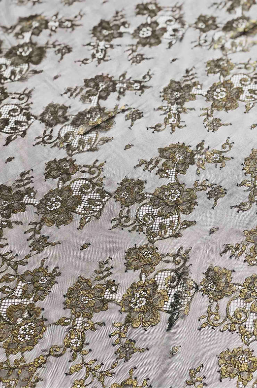 Chocolate Brown/Metallic Gold French Plain Lace FLP-001/2 Fabric
