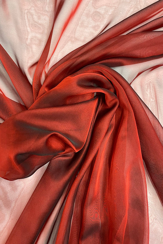 Firey Red Iridescent Silk Chiffon