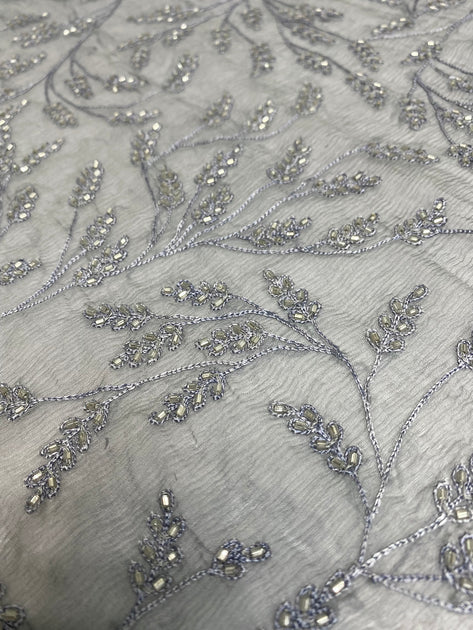 Blue Sequin & Beads On Chiffon JEC-083-2 Fabric main image 1