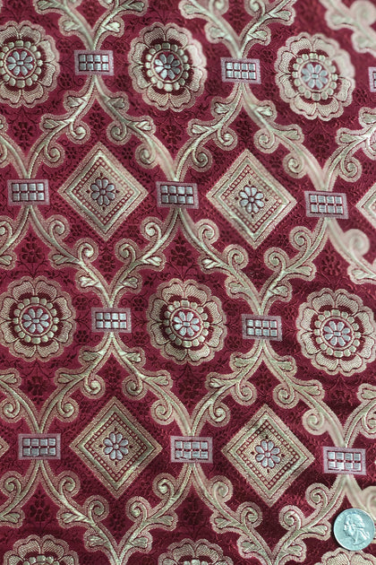 Maroon/Antique Gold Silk Brocade JV-1466 Fabric main image 0