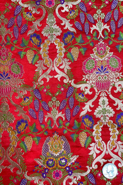 Maroon Silk Brocade JV-1470 Fabric main image 1