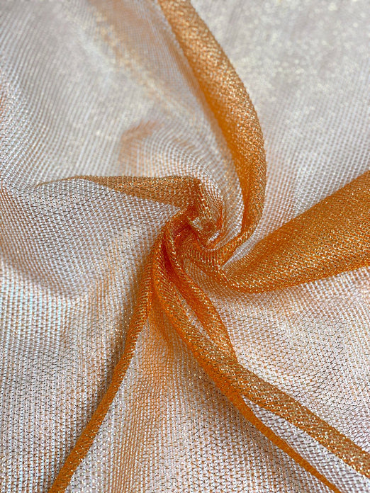 Orange Silk Metallic Mesh Fabric