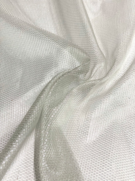 White Silver Silk Metallic Mesh Fabric