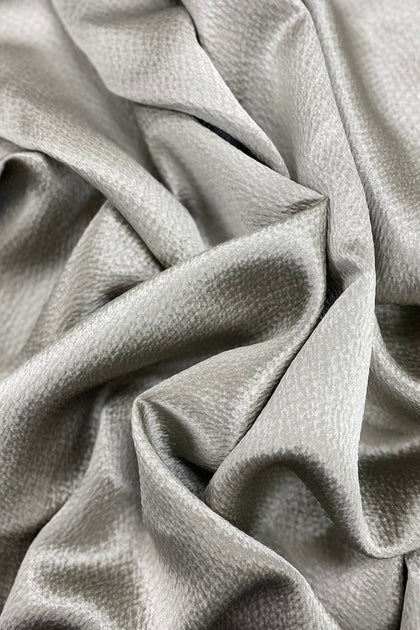 Metallic Hammered Poly Blend Stretch Satin - Light Silver/Grey - Fabric by  the Yard