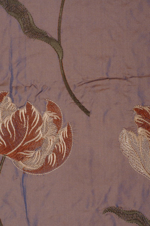 Blue Coral Embroidered Taffeta Silk 504 Fabric