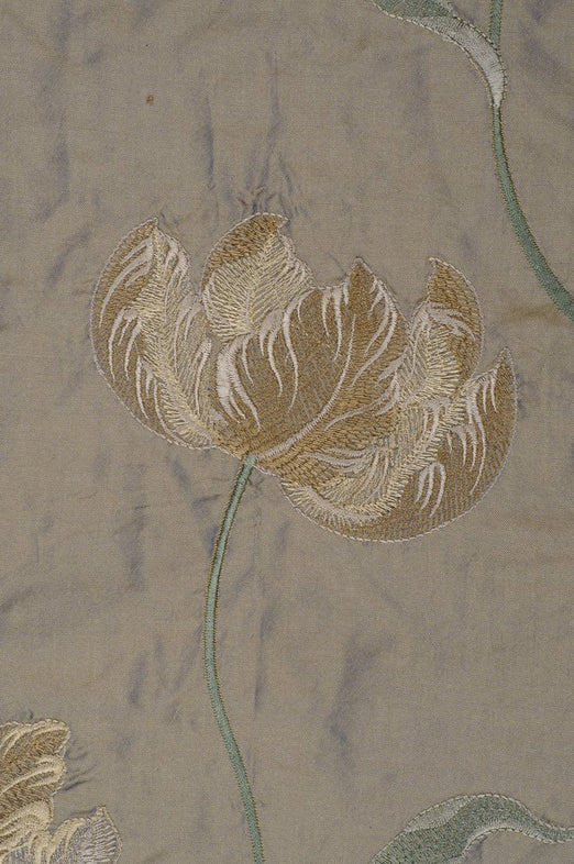 Blue Gold Embroidered Taffeta Silk 504 Fabric