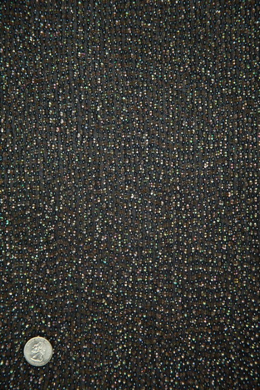 Black Dark Copper Sequins & Beads on Silk Chiffon Fabric