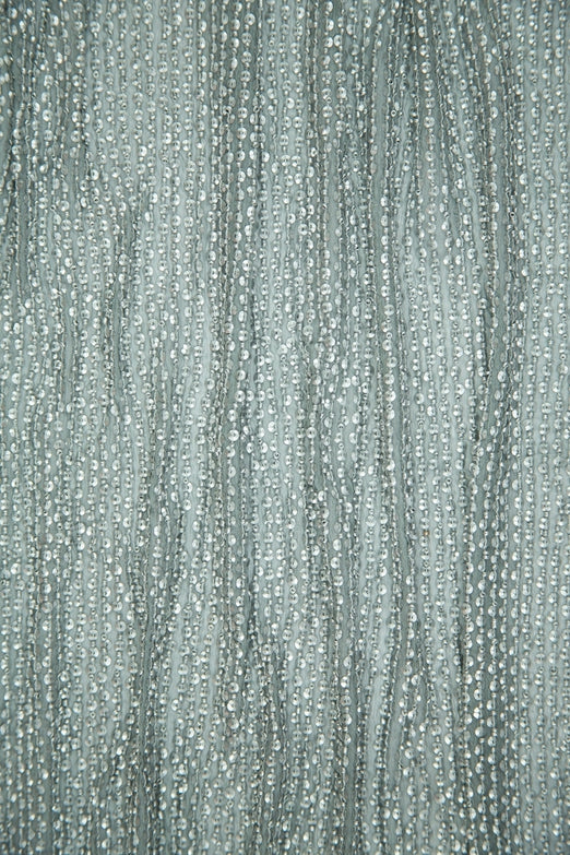 Ancient Silver Sequins & Beads on Silk Chiffon Fabric