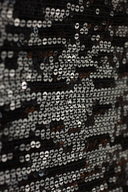 Jet Black Sequins & Beads on Chiffon Fabric
