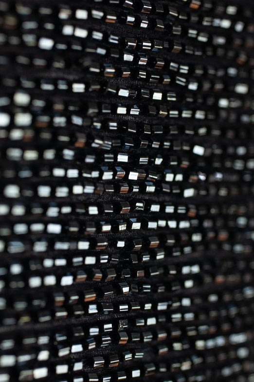 Navy Micro Bugle Beads on Silk Georgette Fabric