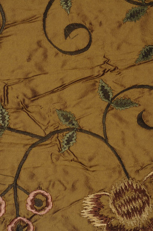 Mustard Gold Embroidered Taffeta Silk 500 Fabric