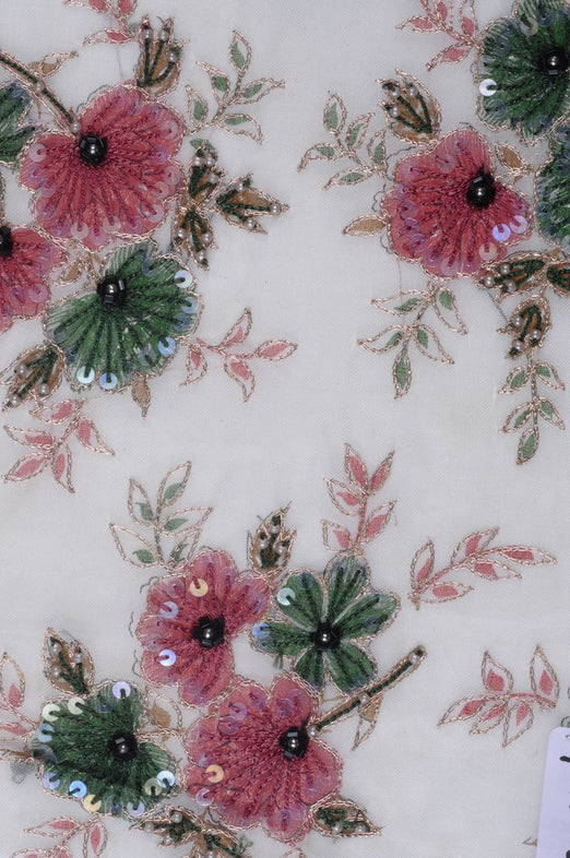 Rose Embroidered Organza Silk 105 Fabric