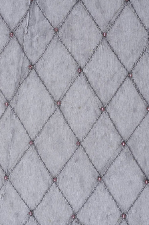 Silver Grey Embroidered Organza Silk 144 Fabric