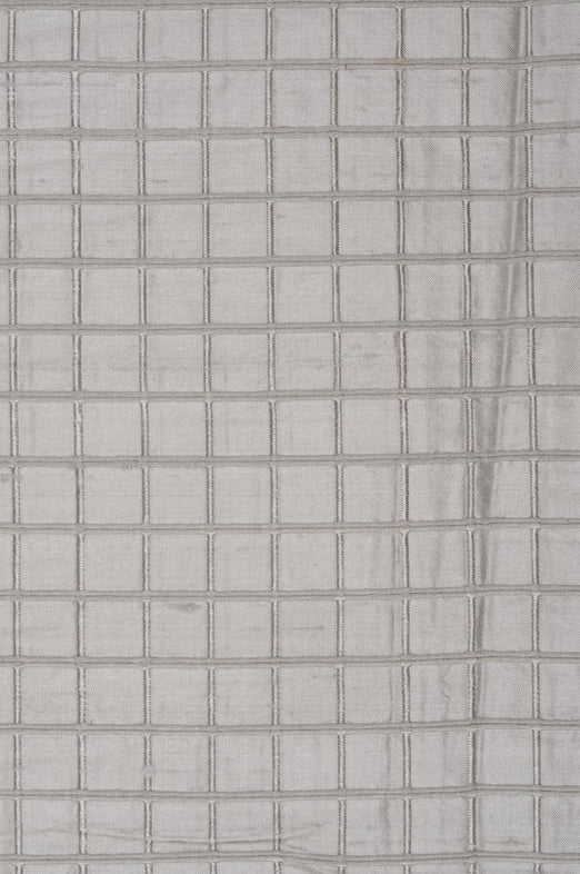 Silver Grey Silk Shantung Windowpane 54" Fabric