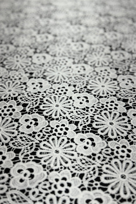 White Floral Corded Embroidery Fabric