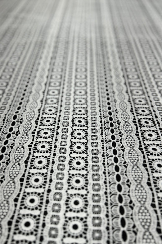 White Linear Abstract Lace Embroidery Fabric