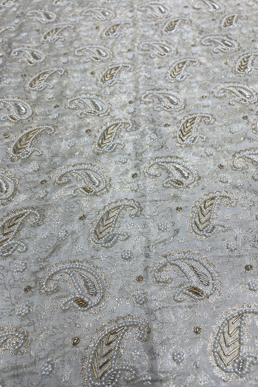 Paisley on Ivory with White Micro Pearls