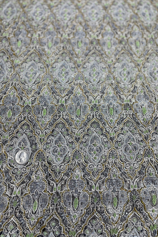 Forest Green Gold Beading on Gray