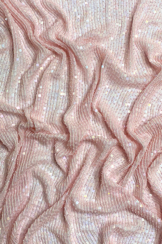 Blush Pink Sequin & Beads on Silk Chiffon JEC-184-15