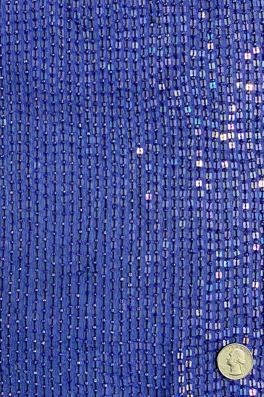 Blue Sequin & Beads on Silk Chiffon JEC-184-21