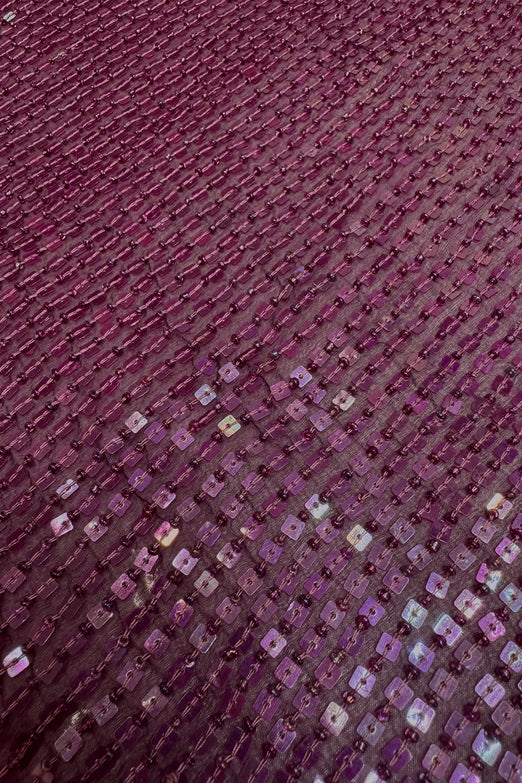 Rose Wine Sequin & Beads on Silk Chiffon JEC-184-25