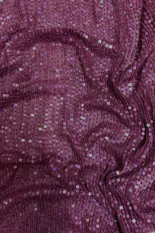Rose Wine Sequin & Beads on Silk Chiffon JEC-184-25