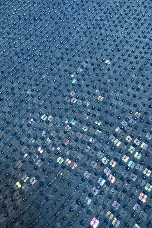 Heritage Blue Sequin & Beads on Silk Chiffon JEC-184-27