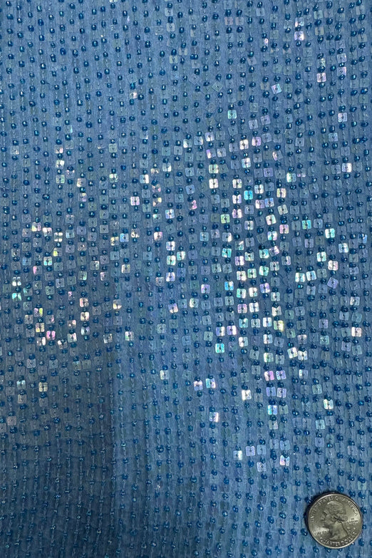 Heritage Blue Sequin & Beads on Silk Chiffon JEC-184-27