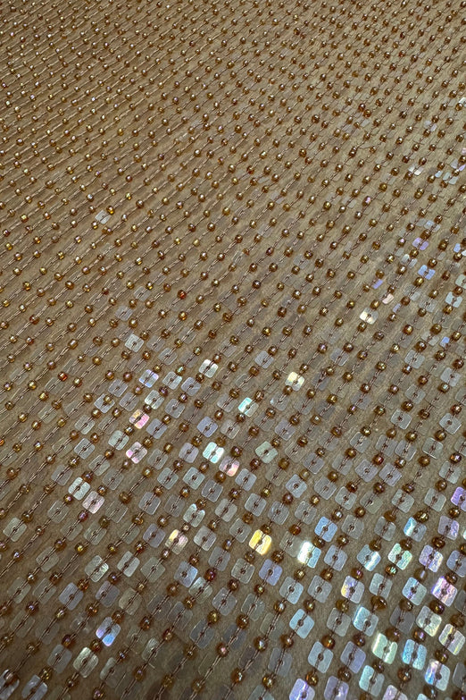Apple Cinnamon Sequin & Beads on Silk Chiffon JEC-184-29