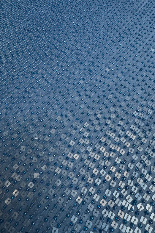 Alaskan Blue Sequin & Beads on Silk Chiffon JEC-184-30