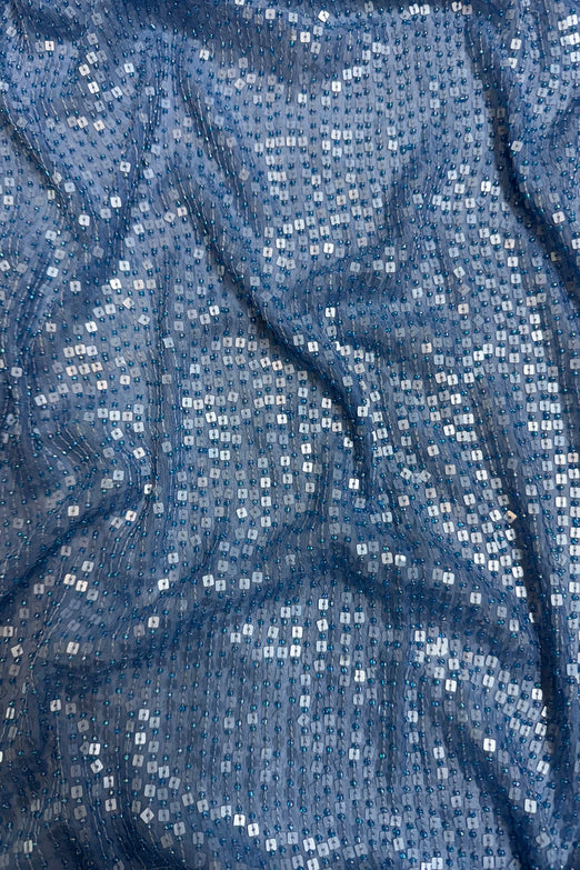 Alaskan Blue Sequin & Beads on Silk Chiffon JEC-184-30