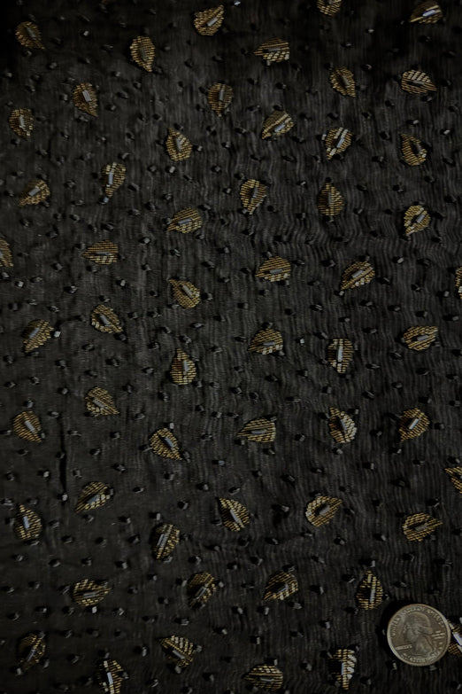 Black Sequin & Beads on Silk Chiffon JEC-186