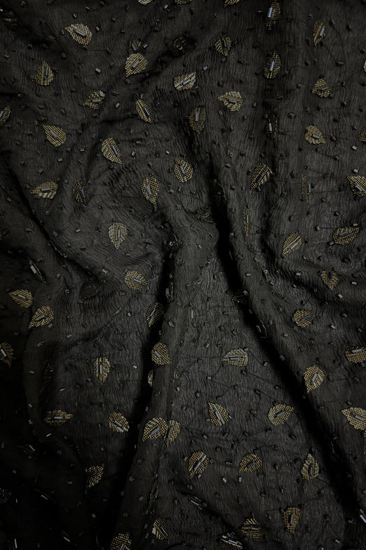 Black Sequin & Beads on Silk Chiffon JEC-186
