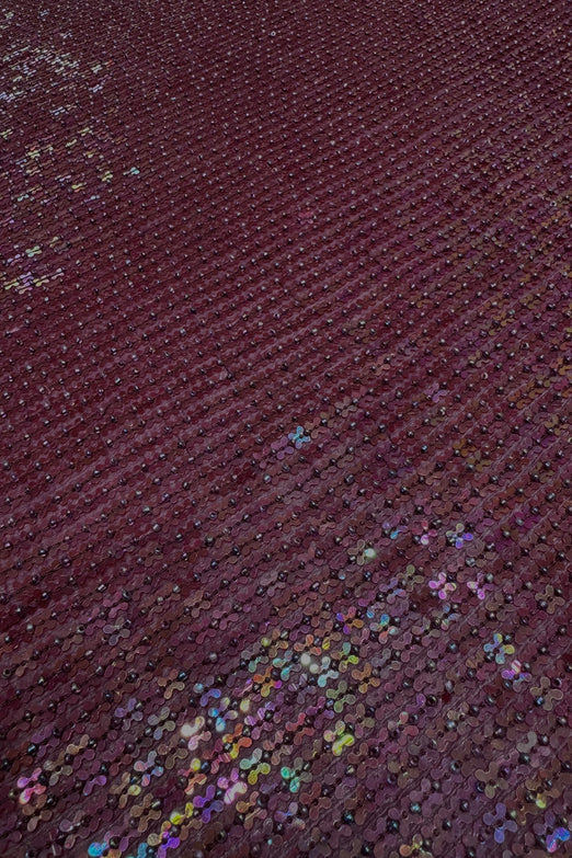 Wine Sequin & Beads on Silk Chiffon JEC-188-3