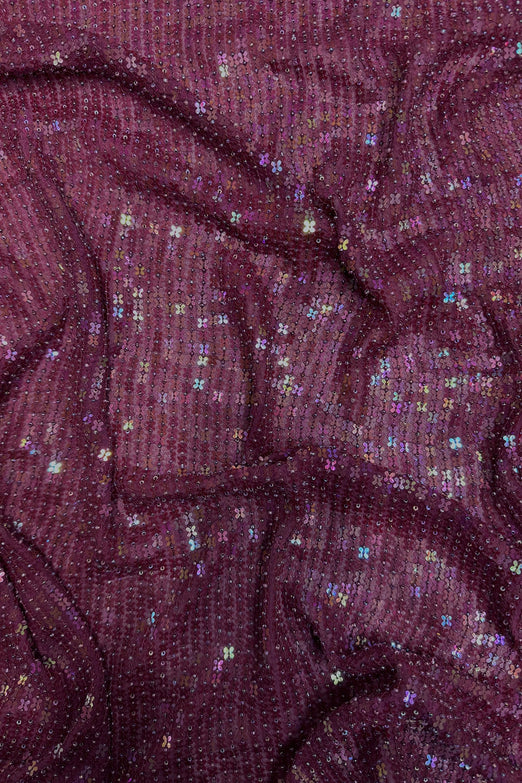 Wine Sequin & Beads on Silk Chiffon JEC-188-3