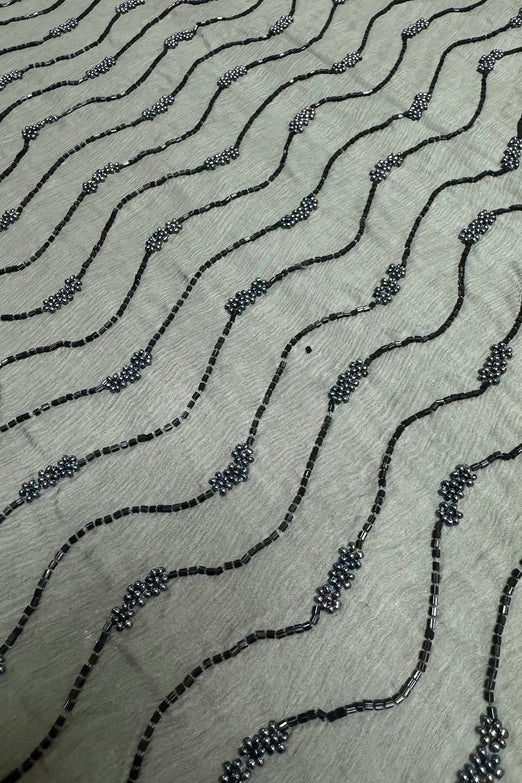 Beetle Sequin & Beads on Silk Chiffon JEC-192-1