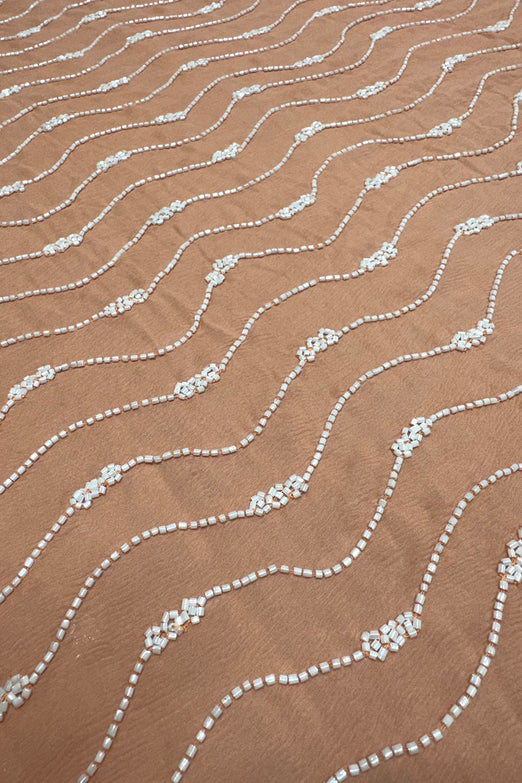 Peach Sequin & Beads on Silk Chiffon JEC-192-2
