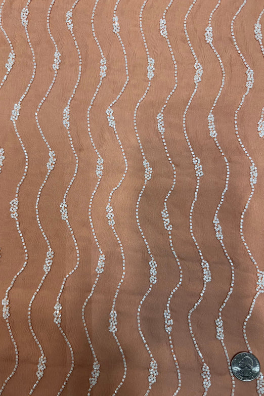 Peach Sequin & Beads on Silk Chiffon JEC-192-2